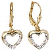 Boutons "Herz" 333 Gelbgold mit Zirkonia weiß facettiert | 