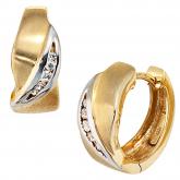 Creolen 333 Gelbgold bicolor mattiert mit 10 Zirkonia weiß