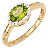 Damenring 585/-Gelbgold, 1 Peridot und Diamanten  0,10ct. | Edelsteine