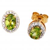 Ohrstecker 14 K (585) Gelbgold, 2 Peridote und 36 Diamanten 0,15ct. | Edelsteine