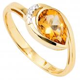 Damenring 585/-Gelbgold, 1 Citrin und Brillanten 0,02ct. | Edelsteine