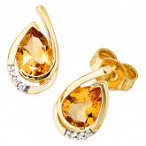 Ohrstecker 14 K (585) Gelbgold, 2 Citrine und Brillanten 0,02ct. | Edelsteine