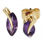 Ohrstecker 585 Gelbgold mit Amethysten dunkelviolett Marquise | Edelsteine