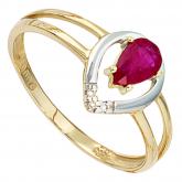 Damenring 14 K (585) Gelbgold und ein Rubin mit Brillanten 0,015ct. | Edelsteine
