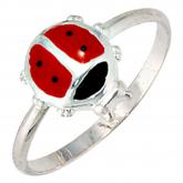 Kinderring 925 Sterling Silber " Marienkäfer" rot/schwarz
