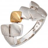 Damen Ring 925 Sterling Silber mit 585 Gelbgold Kaskade quadratisch | Silberschmuck