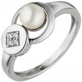 Damenring 925 Sterling Silber mit Perle und Zirkonia klassisch | Perlen