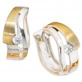 Creolen 925 Sterling Silber teilvergoldet mit Zirkonia weiß | Bicolor Schmuck