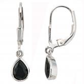 Boutons "Tropfen" 925 Sterling Silber mit 2 Zirkonia schwarz | Silberschmuck