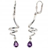 Boutons "Tropfen" 925 Sterling Silber mit 2 Amethysten violett | Edelsteine