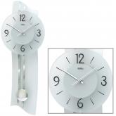 AMS Quarz anlog Wanduhr mit Pendel silberfarben mit satiniertem Glas AMS Quarz anlog Wanduhr mit Pendel silberfarben mit satiniertem Glas