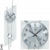 AMS Funk Wanduhr mit Pendel silberfarben mit Glas modern designt AMS Funk Wanduhr mit Pendel silberfarben mit Glas modern designt
