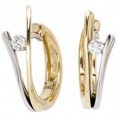 Creolen 14k (585) Gelb-/Weißgold mit 2 Diamanten Brillanten 0,10 ct. | Edelsteine
