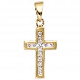 Anhänger "Kreuz" 333 Gelbgold mit 12 Zirkonia weiß | Edelsteine