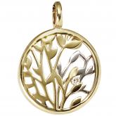 Anhänger "Eukalyptus" 585 Gelb-/Weißgold mit Brillant 0,02ct. | Edelsteine