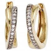 Creolen 333 Gelbgold bicolor mit 28 Zirkonia weiß verschlungenes Design