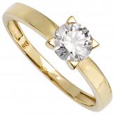 Damen Solitär  Ring 333 Gelbgold mit Zirkonia weiß | Gelbgoldschmuck