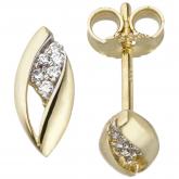 Ohrstecker 333 Gelbgold bicolor mit Zirkonia weiß Marquise-Form | Gelbgoldschmuck