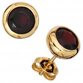 Ohrstecker 9k (375) Gelbgold mit Granat rot rund | Gelbgoldschmuck