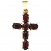 Anhänger "Kreuz" 375 Gelbgold 6 Granate rot | Gelbgoldschmuck