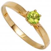 Solitär Ring 585 Gelbgold mit Peridot grün | Edelsteine