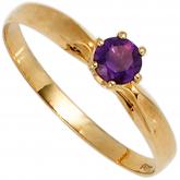 Solitär Ring 585 Gelbgold mit Amethyst violett | Edelsteine