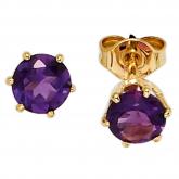 Solitär Ohrstecker 585 Gelbgold mit Amethysten dunkelviolett | Edelsteine