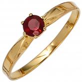 Solitär Ring 585 Gold Gelbgold  und Granat Edelstein | Edelsteine