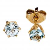 Ohrstecker Solitär-Stil 585 Gelbgold mit 2 Aquamarinen | Edelsteine