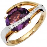 Damen Ring 585 Gelb-/Weißgold mit Amethyst violett und 11 Brillanten 0,10 ct. | Edelsteine