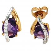 Ohrstecker 585 Gelb-/Weißgold mit 2 Amethysten violett und 14 Brillanten 0,10 ct. | Edelsteine