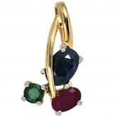 Anhänger 585 Gelbgold mit Rubin, Blue Saphir und Smaragd | Edelsteine
