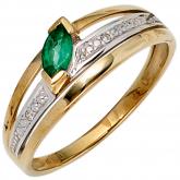 Damen Ring 585 Gelbgold mit Smaragd und Diamanten 0,01ct. | Bicolor Schmuck