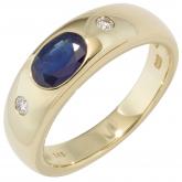 Damen-Ring 585 Gold Gelbgold 2 Diamant-Brillanten 0,06ct. und Blue Saphir | Edelsteine