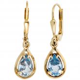Boutons Tropfen 8k (333) Gelbgold mit 2 Spinellen hellblau | Edelsteine