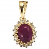 Anhänger 585 Gelbgold 16 Diamanten 0,16ct. und ein Rubin | Edelsteine