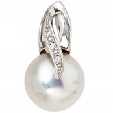 Anhänger 14k (585) Weißgold mit Süßwasser-Zuchtperle und 3 Brillanten | Weißgoldschmuck