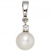 Anhänger 585 Weißgold mit Süßwasser-Zucht-Perle und Brillant 0,04ct. | Weißgoldschmuck