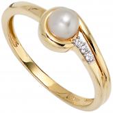 Damen Ring 8k (333) Gelbgold mit Süßwasser-Zuchtperle und Zirkonia weiß rund | Perlen