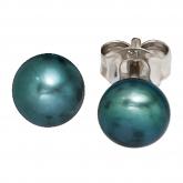 Ohrstecker 925 Sterling Silber mit 2 dunklen Süßwasser-Zuchtperlen 6-6,5 mm | Silberschmuck