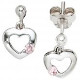 Kinder Ohrstecker "Herz" 925 Silber mit 2 Zirkonia rosé | Edelsteine