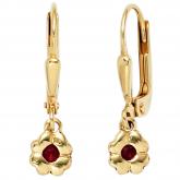 Boutons Ohrringe "Blume" 333 Gelbgold mit Rubinen | Edelsteine