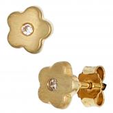 Kinder Ohrstecker "Blume" 8k (333) Gelbgold mattiert mit 2 Zirkonia weiß