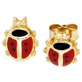 Kinder Ohrstecker "Marienkäfer"  333 Gelbgold mit rot/schwarzer Lackeinlage | Gelbgoldschmuck