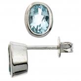 Ohrstecker oval 925 Sterling Silber mit 2 Blautopasen hellblau | Edelsteine