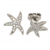 Ohrstecker "Seestern" 925 Sterling Silber rhodiniert mit Zirkonia weiß | Silberschmuck