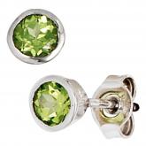 Ohrstecker 925 Sterling Silber mit Peridoten rund | Edelsteine