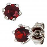 Ohrstecker 925 Sterling Silber mit 2 Granat Edelsteinen rot | Edelsteine