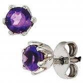 Ohrstecker 925 Sterling Silber 2 Amethysten violett Solitär | Silberschmuck