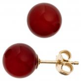 Ohrstecker "Kugel" 333 Gelbgold mit 2 Karneolen rot | Edelsteine